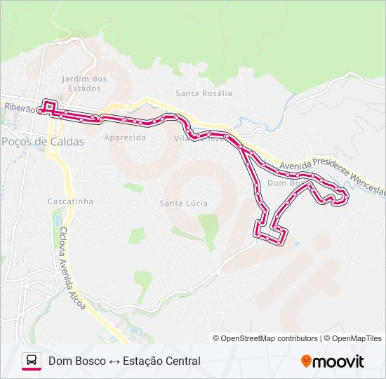 Mapa da linha R224 DOM BOSCO / ESTAÇÃO CENTRAL de ônibus