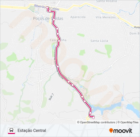 Mapa da linha T010 ESTAÇÃO CENTRAL / ESTAÇÃO SUL de ônibus