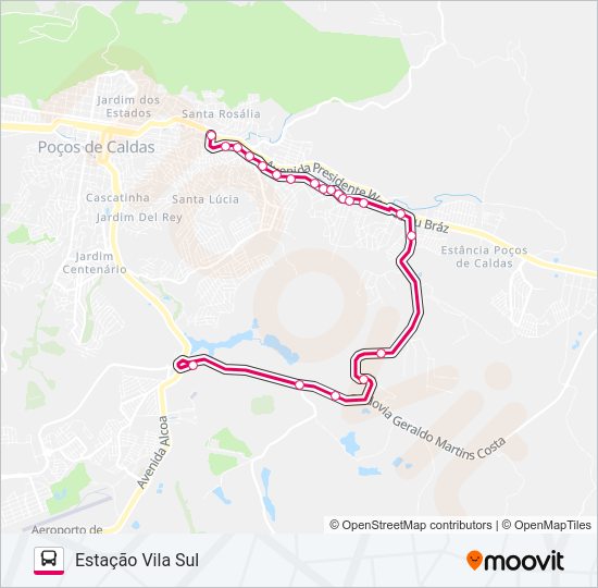 Mapa da linha P021 ESTAÇÃO VILA NOVA / ESTAÇÃO SUL de ônibus