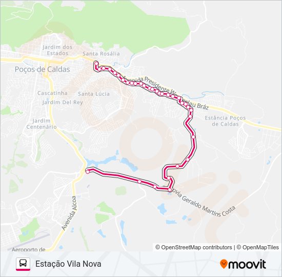 Mapa da linha P021 ESTAÇÃO VILA NOVA / ESTAÇÃO SUL de ônibus