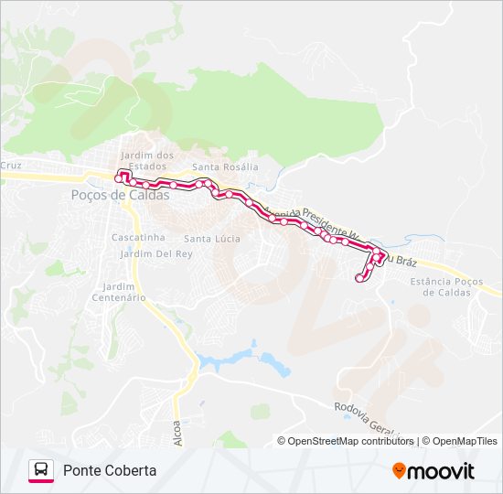 Mapa da linha R220 PONTE COBERTA / ESTAÇÃO CENTRAL de ônibus