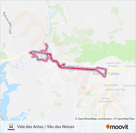 Mapa da linha R333 VALE DAS ANTAS / VÉU DAS NOIVAS de ônibus