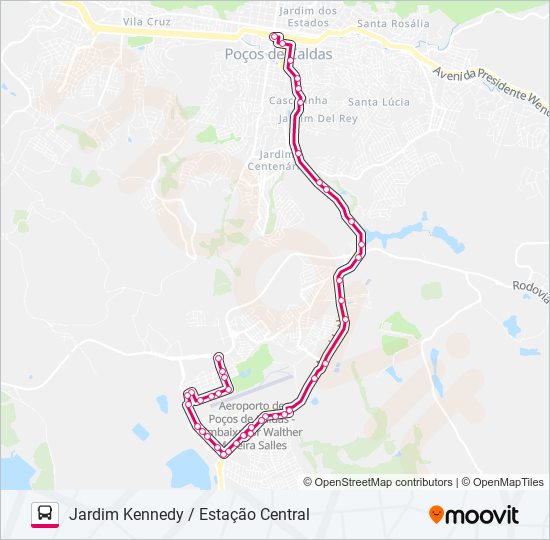 Mapa da linha R102 JARDIM KENNEDY / ESTAÇÃO CENTRAL de ônibus