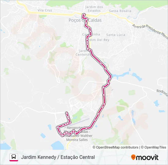 R102 JARDIM KENNEDY / ESTAÇÃO CENTRAL Bus Line Map