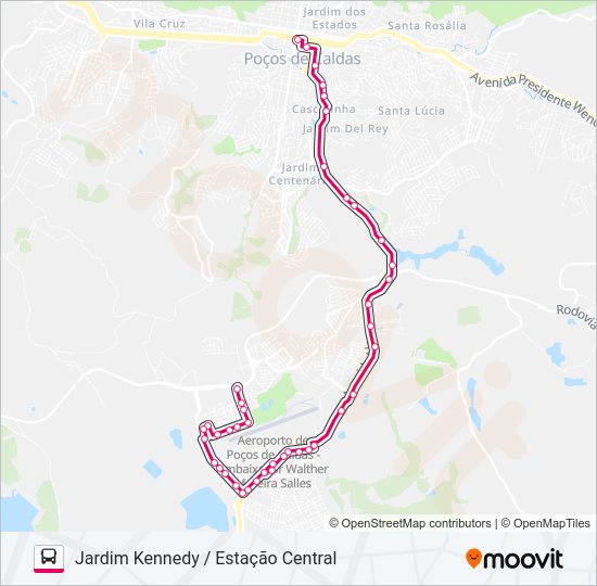 Mapa da linha R102 JARDIM KENNEDY / ESTAÇÃO CENTRAL de ônibus