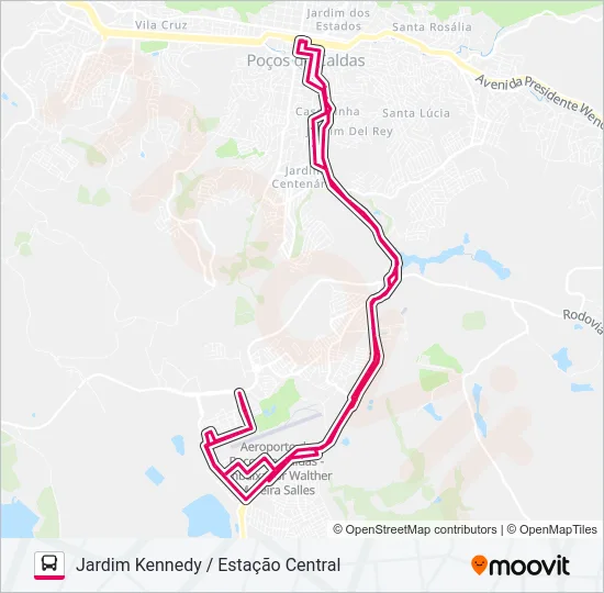 R102 JARDIM KENNEDY / ESTAÇÃO CENTRAL Bus Line Map