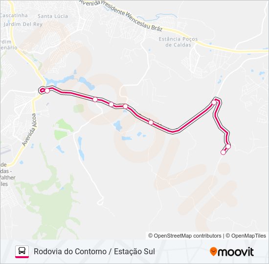 Mapa da linha R119 RODOVIA DO CONTORNO / ESTAÇÃO SUL de ônibus