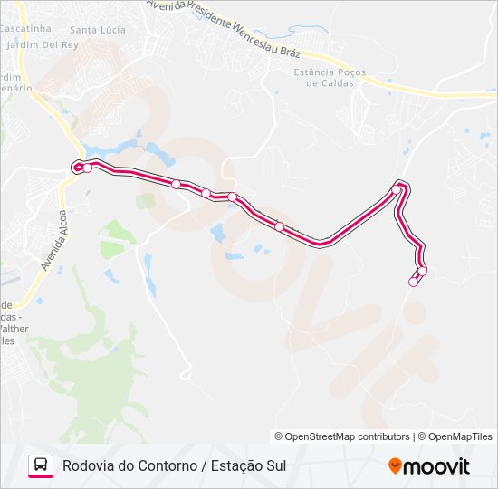 Mapa da linha R119 RODOVIA DO CONTORNO / ESTAÇÃO SUL de ônibus