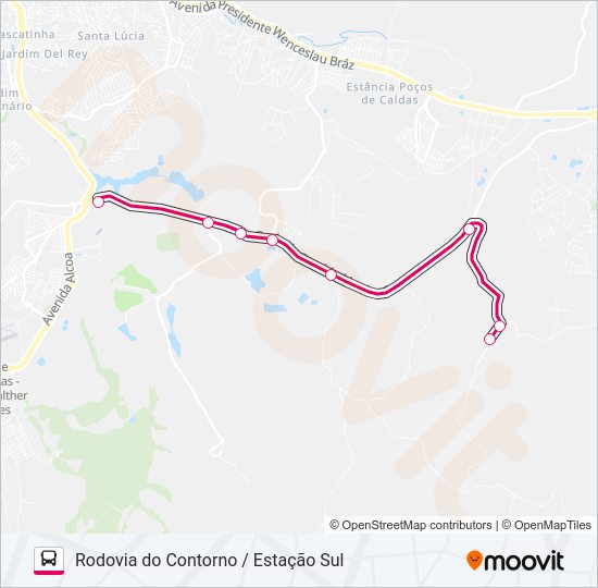 Mapa da linha R119 RODOVIA DO CONTORNO / ESTAÇÃO SUL de ônibus
