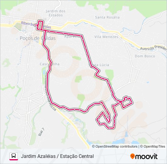 Mapa da linha R204 JARDIM AZALÉIAS / ESTAÇÃO CENTRAL de ônibus