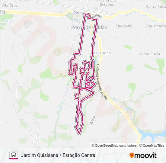 R105 JARDIM QUISISANA / ESTAÇÃO CENTRAL Bus Line Map