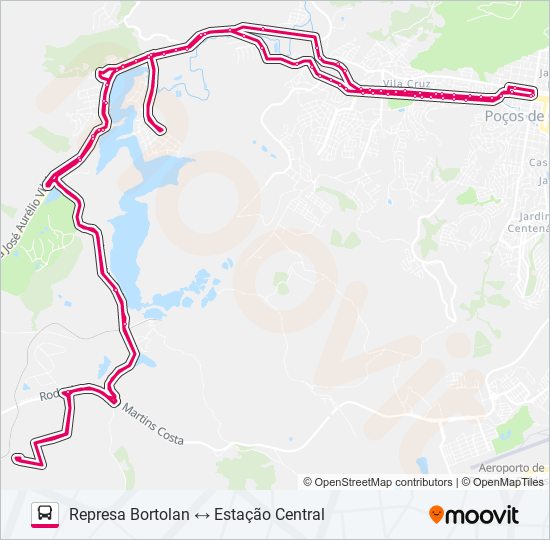 Mapa da linha R335 REPRESA BORTOLAN / ESTAÇÃO CENTRAL de ônibus