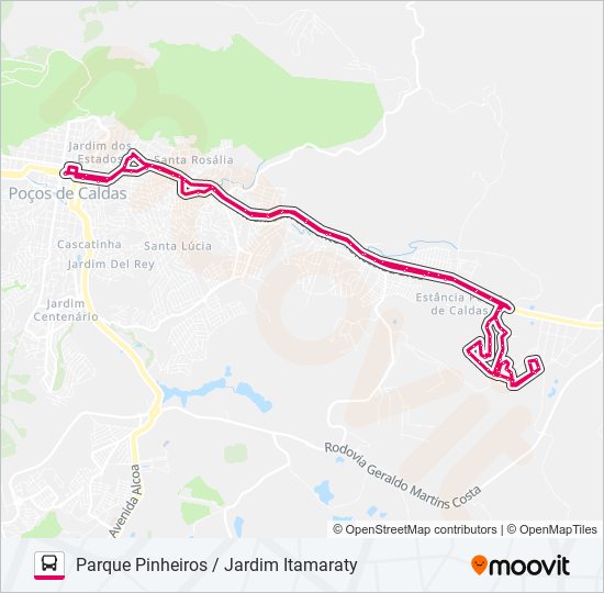 Mapa da linha R209 PARQUE PINHEIROS / JARDIM ITAMARATY de ônibus
