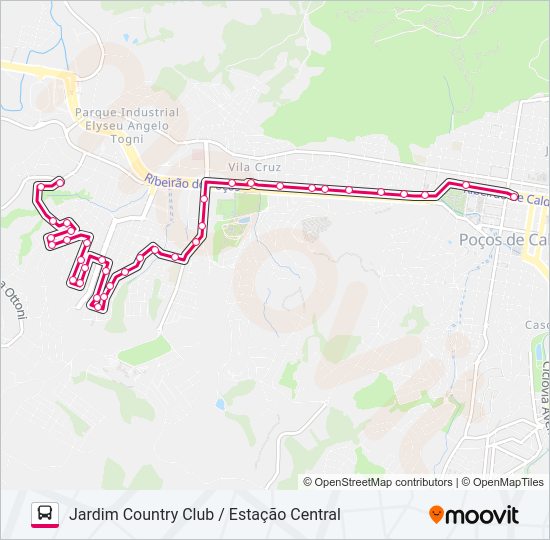 Mapa da linha R332 JARDIM COUNTRY CLUB / ESTAÇÃO CENTRAL de ônibus