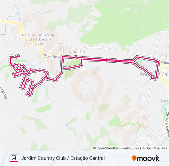 Mapa da linha R332 JARDIM COUNTRY CLUB / ESTAÇÃO CENTRAL de ônibus