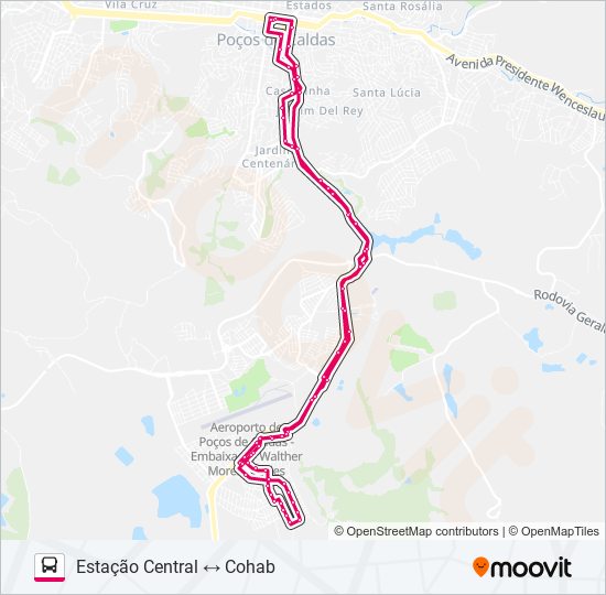 Mapa da linha R101 CONJUNTO HABITACIONAL / ESTAÇÃO CENTRAL de ônibus
