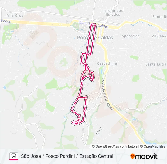 R106 SÃO JOSÉ / FOSCO PARDINI / ESTAÇÃO CENTRAL Bus Line Map