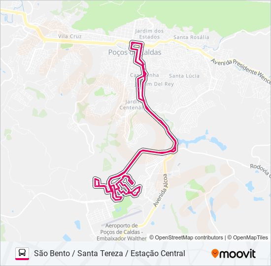Mapa da linha R115 SÃO BENTO / SANTA TEREZA / ESTAÇÃO CENTRAL de ônibus