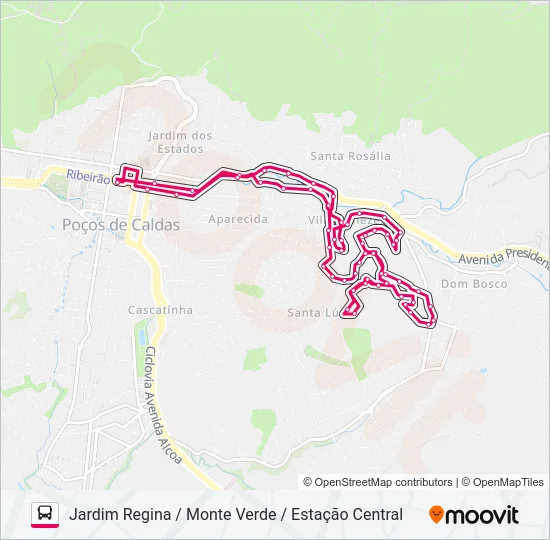 R221 JARDIM REGINA / MONTE VERDE / ESTAÇÃO CENTRAL Bus Line Map