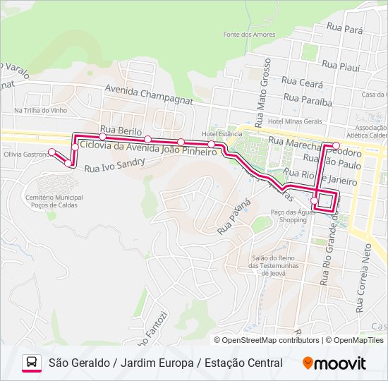 Mapa da linha R338 SÃO GERALDO / JARDIM EUROPA / ESTAÇÃO CENTRAL de ônibus