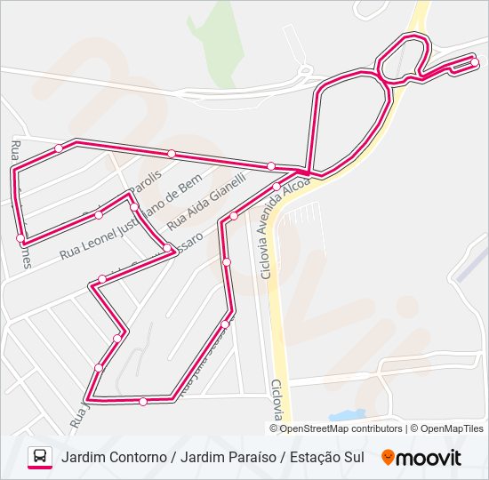 Mapa da linha R116 JARDIM CONTORNO / JARDIM PARAÍSO / ESTAÇÃO SUL de ônibus