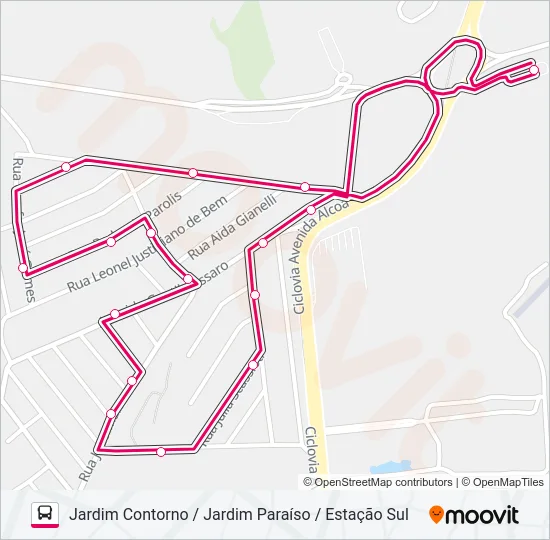 R116 JARDIM CONTORNO / JARDIM PARAÍSO / ESTAÇÃO SUL Bus Line Map