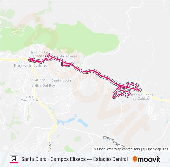 Mapa da linha R223 SANTA CLARA - CAMPOS ELÍSEOS / ESTAÇÃO CENTRAL de ônibus