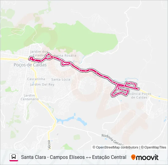 R223 SANTA CLARA - CAMPOS ELÍSEOS / ESTAÇÃO CENTRAL Bus Line Map