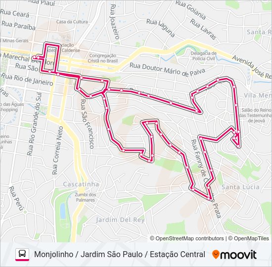 Mapa da linha R202 MONJOLINHO / JARDIM SÃO PAULO / ESTAÇÃO CENTRAL de ônibus