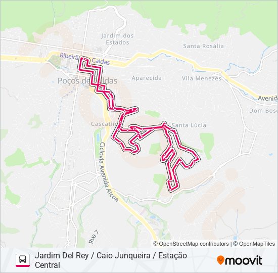 Mapa da linha R201 JARDIM DEL REY / CAIO JUNQUEIRA / ESTAÇÃO CENTRAL de ônibus