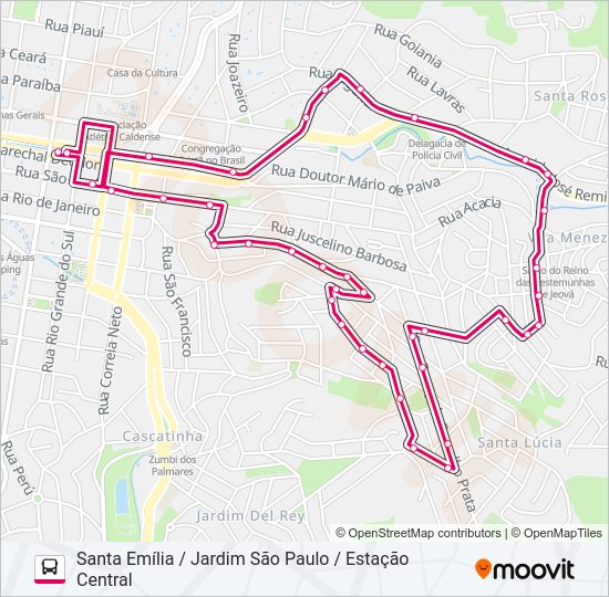 Mapa da linha R203 SANTA EMÍLIA / JARDIM SÃO PAULO / ESTAÇÃO CENTRAL de ônibus