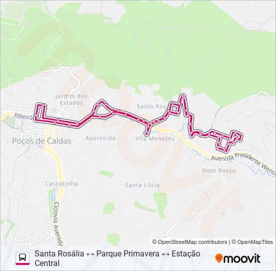 Mapa da linha R225 SANTA ROSÁLIA / PARQUE PRIMAVERA / ESTAÇÃO CENTRAL de ônibus