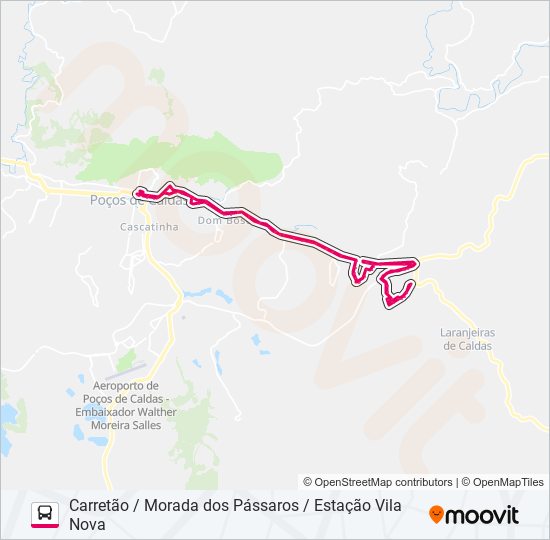 Mapa da linha R228 CARRETÃO / MORADA DOS PÁSSAROS / ESTAÇÃO VILA NOVA de ônibus
