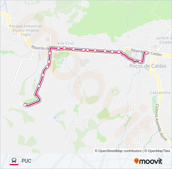 Mapa da linha LE01 PUC / PITÁGORAS de ônibus
