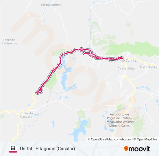 Mapa da linha LE02 UNIFAL / PITÁGORAS de ônibus