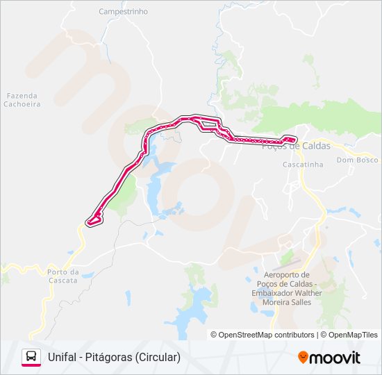 Mapa da linha LE02 UNIFAL / PITÁGORAS de ônibus