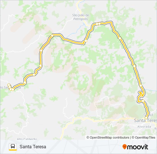 Mapa da linha SANTA TERESA / VÁRZEA ALEGRE (VIA SANTO ANTÔNIO) de ônibus