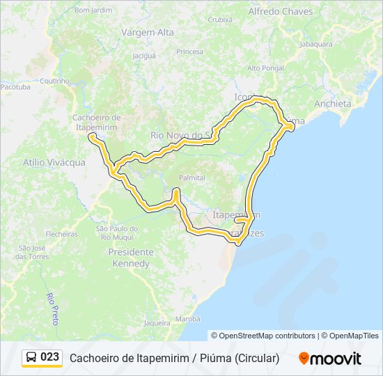 Mapa da linha 023 de ônibus