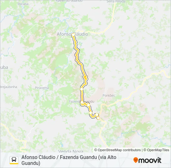 AFONSO CLÁUDIO / FAZENDA GUANDU (VIA ALTO GUANDU) Bus Line Map
