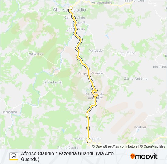 Mapa da linha AFONSO CLÁUDIO / FAZENDA GUANDU (VIA ALTO GUANDU) de ônibus