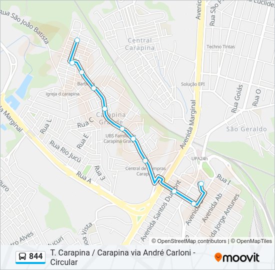 Mapa da linha 844 de ônibus