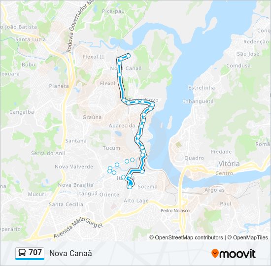 Mapa da linha 707 de ônibus