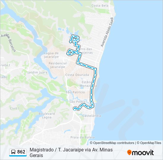 Mapa da linha 862 de ônibus