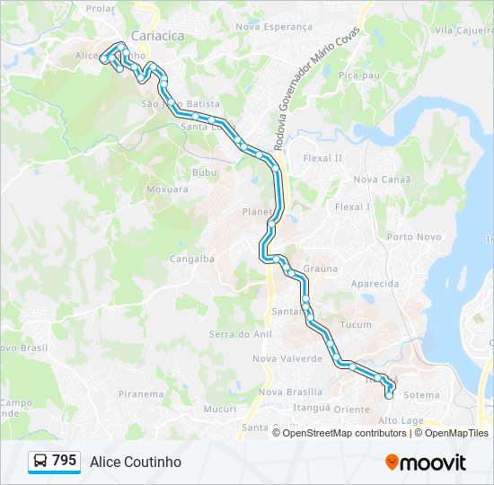 Mapa da linha 795 de ônibus