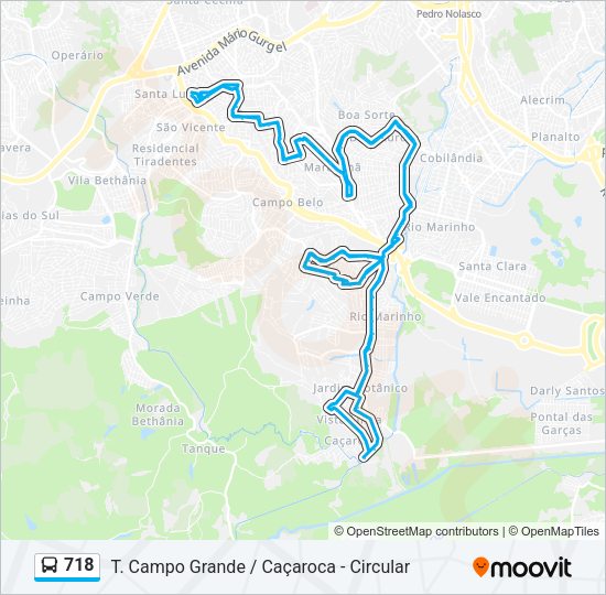Mapa da linha 718 de ônibus