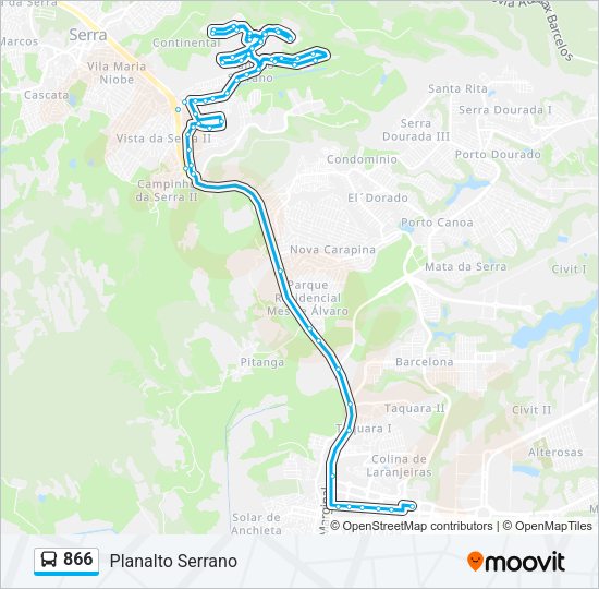 Mapa da linha 866 de ônibus