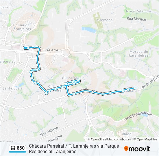 Mapa da linha 830 de ônibus