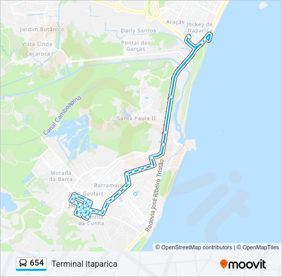 Mapa da linha 654 de ônibus