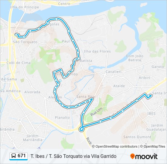 Mapa da linha 671 de ônibus