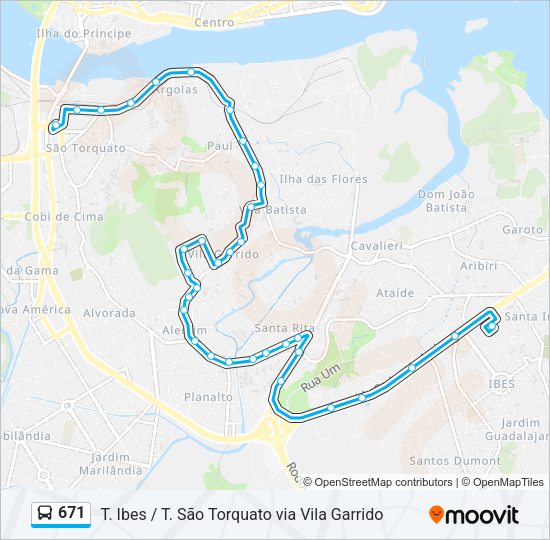 Mapa da linha 671 de ônibus